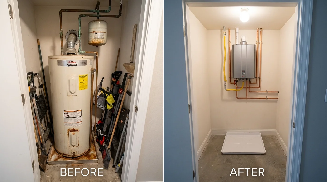 Tank water heater versus wall-mounted tankless unit comparison for Merced, CA homeowners