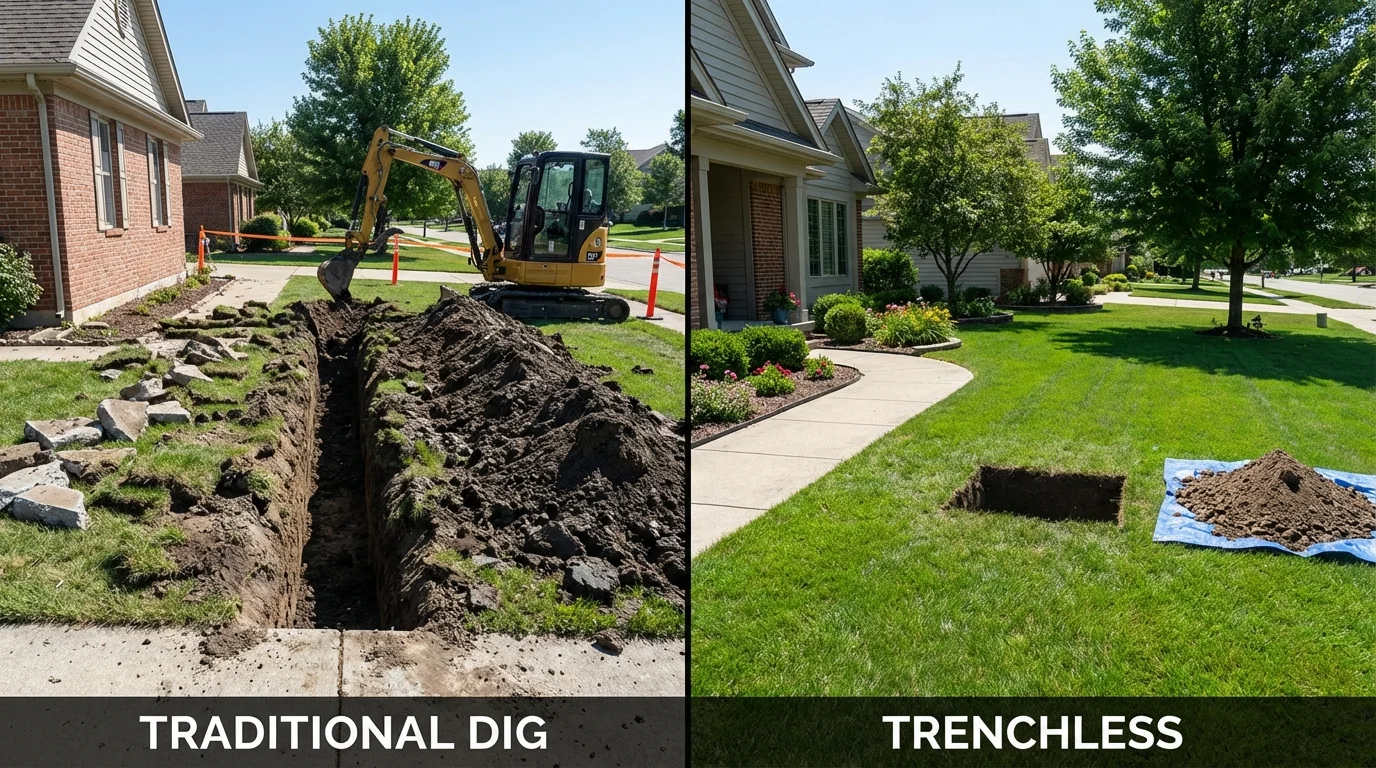 Trenchless sewer repair with minimal yard damage versus traditional excavation in Merced, CA